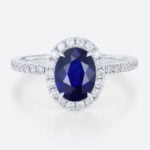 1.4ct Lab Sapphire Ring Oval Cut Halo Engagement Rings Pave Band in White Gold