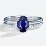 1.4ct Solitaire Lab Sapphire for Engagement Rings with Straight Stacking Band Set in White gold