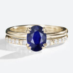 1.4ct Solitaire Lab Sapphire for Engagement Rings with Straight Stacking Band Set in Yellow gold