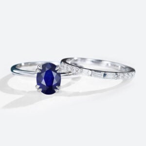 1.4ct Solitaire Lab Sapphire for Engagement Rings with Straight Stacking Band Set in White gold