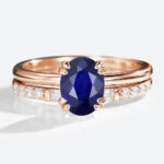 1.4ct Solitaire Lab Sapphire for Engagement Rings with Straight Stacking Band Set in Rose gold
