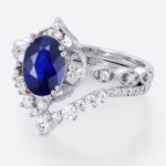 1.4ct Oval Lab Sapphire Wedding Rings Set with Curved Diamond Stacking Band in White Gold