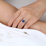 1.4ct Oval Lab Sapphire Wedding Rings Set with Curved Diamond Stacking Band in White Gold