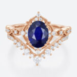 1.4ct Oval Lab Sapphire Wedding Rings Set with Curved Diamond Stacking Band in Rose Gold