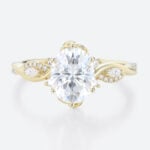 Yellow Gold 2ct Oval Cut Moissanite Promise Ring​ Bypass Engagement Rings Vine Bridal Ring