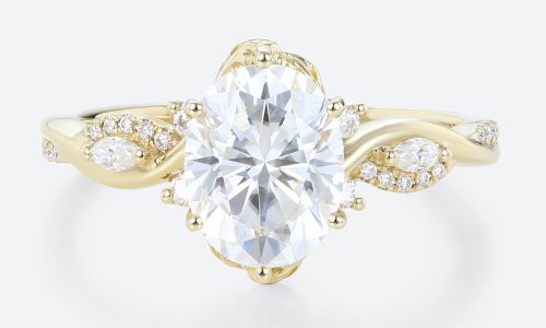 Yellow Gold 2ct Oval Cut Moissanite Promise Ring​ Bypass Engagement Rings Vine Bridal Ring