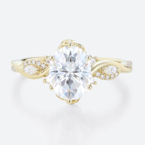 Yellow Gold 2ct Oval Cut Moissanite Promise Ring​ Bypass Engagement Rings Vine Bridal Ring