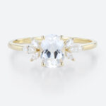Oval White Sapphire Engagement Rings 1.4ct Petal-shaped Side Stones Bridal Ring in Yellow Gold