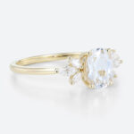 Oval White Sapphire Engagement Rings 1.4ct Petal-shaped Side Stones Bridal Ring in Yellow Gold