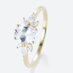 Oval White Sapphire Engagement Rings 1.4ct Petal-shaped Side Stones Bridal Ring in Yellow Gold