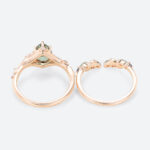 1.5ct Pear Cut Green Sapphire Ring Set Green Sapphire Engagement Ring with Matching Leaf & Vine Band in Rose Gold