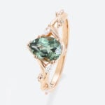 Pear Cut Green Sapphire Engagement Ring​ with Floral Vine Details in Rose Gold