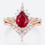 Lab Ruby Engagement Ring Set with Curved Diamond Wedding Band in Rose Gold