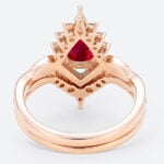Lab Ruby Engagement Ring Set with Curved Diamond Wedding Band in Rose Gold