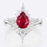 Lab Ruby Engagement Ring Set with Curved Diamond Wedding Band in White Gold