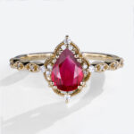 Vintage Lab Ruby Rings 1.2ct Pear Shaped Ruby Engagement Ring in Yellow Gold