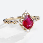 Vintage Lab Ruby Rings 1.2ct Pear Shaped Ruby Engagement Ring in Yellow Gold