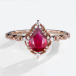 Vintage Lab Ruby Rings 1.2ct Pear Shaped Ruby Engagement Ring in Rose Gold