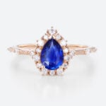0.8ct Lab Sapphire Rings for Women Pear Shaped Halo Engagement Ring Vintage Bridal Ring in Rose Gold