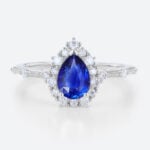 0.8ct Lab Sapphire Rings for Women Pear Shaped Halo Engagement Ring Vintage Bridal Ring in White Gold