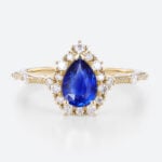 0.8ct Lab Sapphire Rings for Women Pear Shaped Halo Engagement Ring Vintage Bridal Ring in Yellow Gold