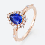 0.8ct Lab Sapphire Rings for Women Pear Shaped Halo Engagement Ring Vintage Bridal Ring in Rose Gold