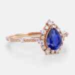 0.8ct Lab Sapphire Rings for Women Pear Shaped Halo Engagement Ring Vintage Bridal Ring in Rose Gold