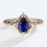 1.2ct Lab Sapphire Engagement Ring Pear Shaped Vintage Bridal Ring in Yellow Gold