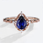 1.2ct Lab Sapphire Engagement Ring Pear Shaped Vintage Bridal Ring in Rose Gold