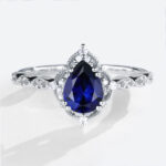 1.2ct Lab Sapphire Engagement Ring Pear Shaped Vintage Bridal Ring in White Gold