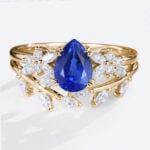 1.2ct Lab Sapphire Rings Set Nature-Inspired with Curved Vine Band in Yellow Gold