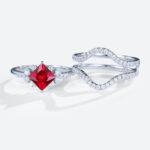 1.3ct Princess Cut lab Ruby Engagement Rings with Enhancer Band Set in White Gold