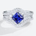 Lab Sapphire Rings Set 1.3ct Sapphire Ring with Enhancer Band Set in White Gold
