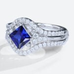 Lab Sapphire Rings Set 1.3ct Sapphire Ring with Enhancer Band Set in White Gold