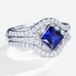 Lab Sapphire Rings Set 1.3ct Sapphire Ring with Enhancer Band Set in White Gold