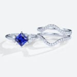 Lab Sapphire Rings Set 1.3ct Sapphire Ring with Enhancer Band Set in White Gold