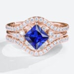 Lab Sapphire Rings Set 1.3ct Sapphire Ring with Enhancer Band Set in Rose Gold