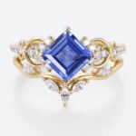 1.4ct Princess Cut Infinity Lab Sapphire Ring Set with Curved Leaf Band in Yellow Gold