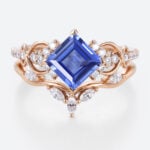 1.4ct Princess Cut Infinity Lab Sapphire Ring Set with Curved Leaf Band in Rose Gold