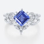 1.4ct Princess Cut Infinity Lab Sapphire Ring Set with Curved Leaf Band in White Gold