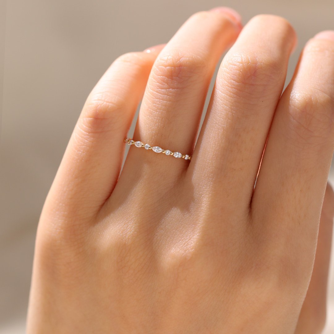 Marquise & Round Cut Lab Diamond Wedding Band Elegance Stacking Ring