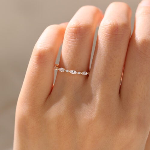 14K Yellow Gold Marquise Cut Lab Diamond Ring 34 Eternity Wedding Band