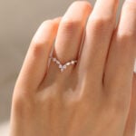 14K Rose Gold Marquise Cut Lab Diamond Half Eternity Curved Wedding Band
