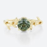 Solitaire Green Sapphire Ring Round Cut Nature-Inspired Bridal Ring in Yellow Gold