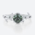 Solitaire Green Sapphire Ring Round Cut Nature-Inspired Bridal Ring in White Gold