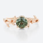 Solitaire Green Sapphire Ring Round Cut Nature-Inspired Bridal Ring in Rose Gold