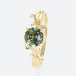 Solitaire Green Sapphire Ring Round Cut Nature-Inspired Bridal Ring in Yellow Gold