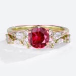 1ct Round Cut Lab Ruby Engagement Ring Set with Exquisite Band in Yellow Gold