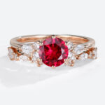1ct Round Cut Lab Ruby Engagement Ring Set with Exquisite Band in Rose Gold