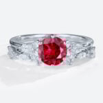 1ct Round Cut Lab Ruby Engagement Ring Set with Exquisite Band in White Gold